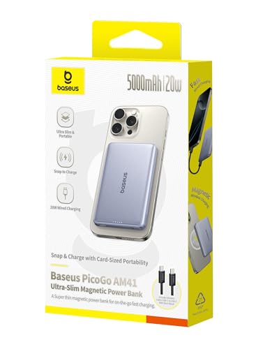 Baseus Picogo AM41 5000mAh MagSafe Power Bank - Ultra Slim, PD 20W Fast Charging for iPhone 17/16/15/14/13 (Space Grey)