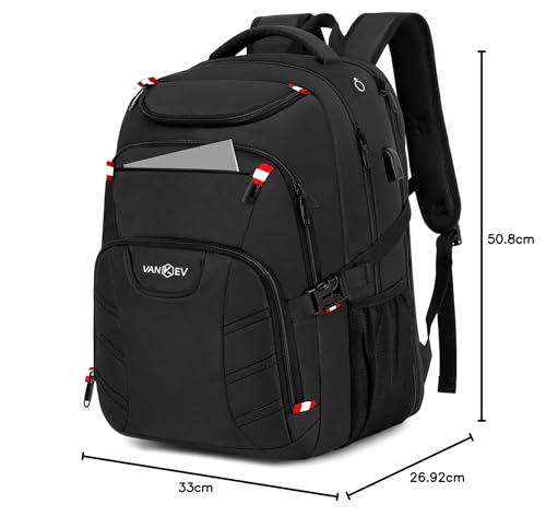 VANKEV 50L Travel Backpack - Anti-Theft, TSA Approved, 17" Laptop Bag with USB Port (Black)