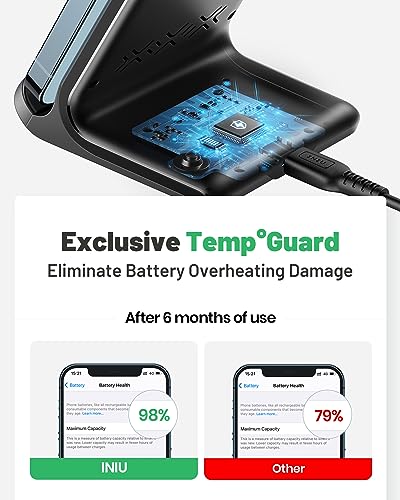 INIU 15W Wireless Charger Stand - Qi Fast Charging Dock for iPhone, Samsung Galaxy & More
