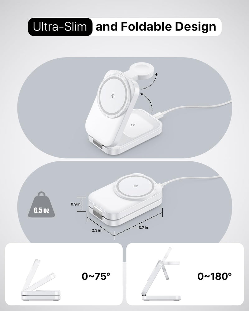 3-in-1 Wireless Charging Station for Apple - Foldable Magnetic Charger, 15W Fast for iPhone, Apple Watch & AirPods