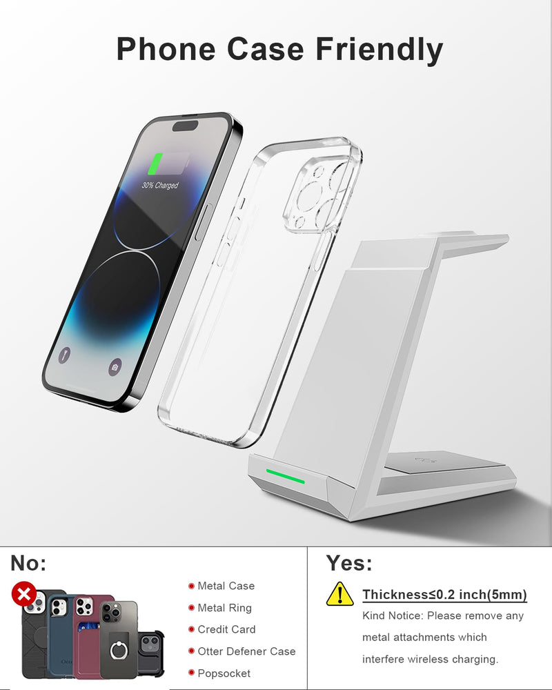 ADADPU 3-in-1 Wireless Charger 15W - Fast Charging Stand for iPhone, Apple Watch & AirPods (White)