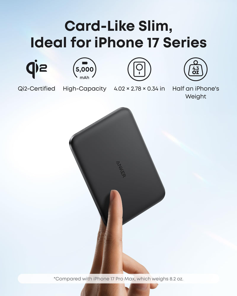 Anker Nano 5000mAh Power Bank - Qi2 15W MagSafe-Compatible Ultra-Slim Portable Charger for iPhone 17/16/15