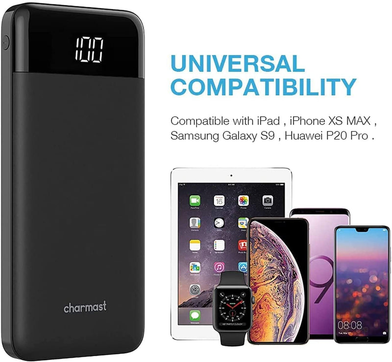 Charmast 10400mAh Power Bank - Quick Charge, USB-C, Ultra Slim Portable Charger for iPhone, Huawei & More