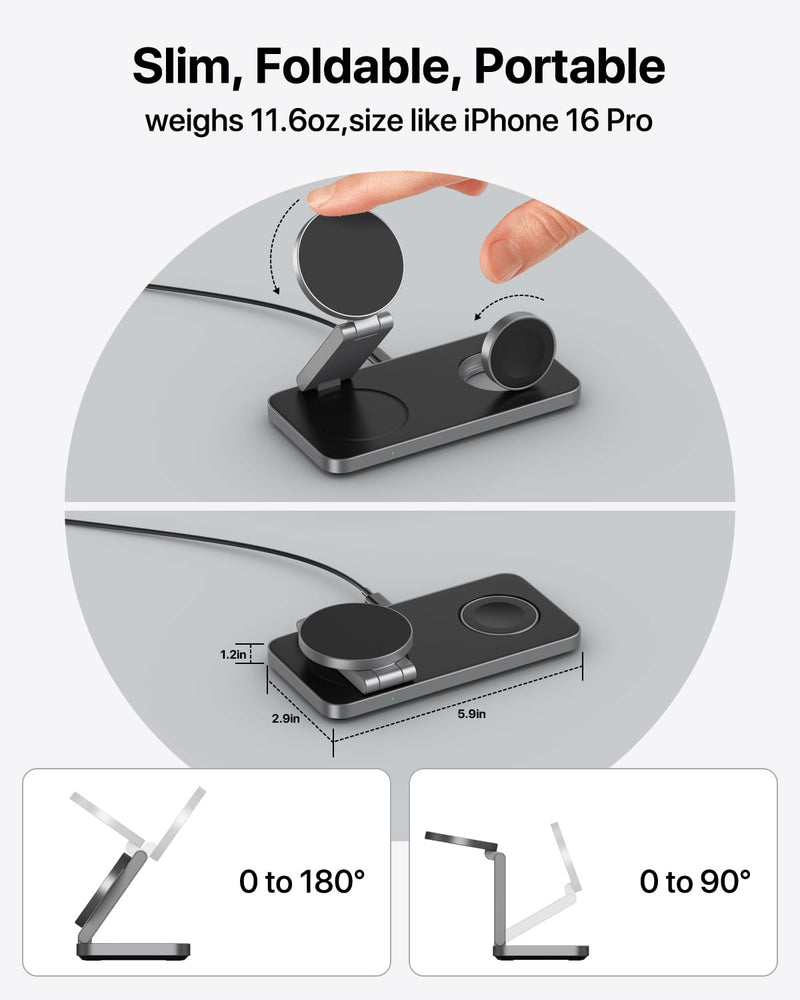 Keepro 3-in-1 Wireless Charging Station - Magnetic Fast Charger for iPhone, Apple Watch & AirPods (Black)