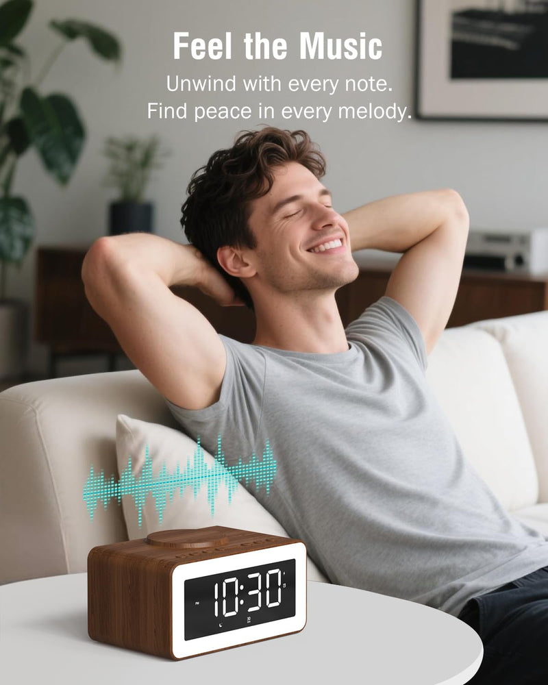 Birthday Gifts for Men - Alarm Clock with Wireless Charger, Bluetooth Speaker, Wake-Up Light & Snooze Alarm