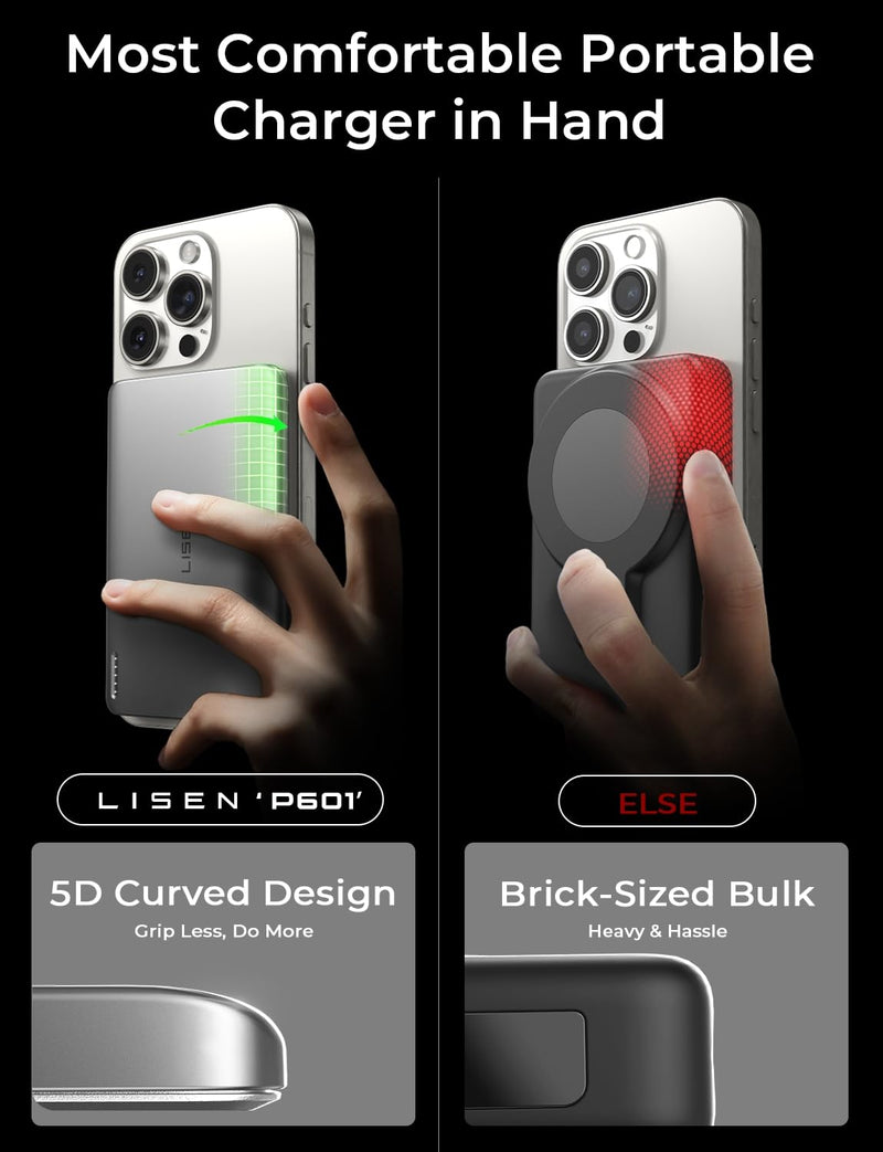 LISEN 5000mAh MagSafe Power Bank - Slim 0.3" Magnetic Battery Pack for iPhone 17/16/15/14/13/12 Pro Max