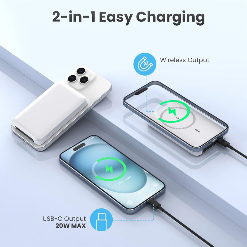 10000mAh Wireless Magnetic Power Bank - 20W Fast Charging Portable Charger for iPhone, Samsung, iPad & Android