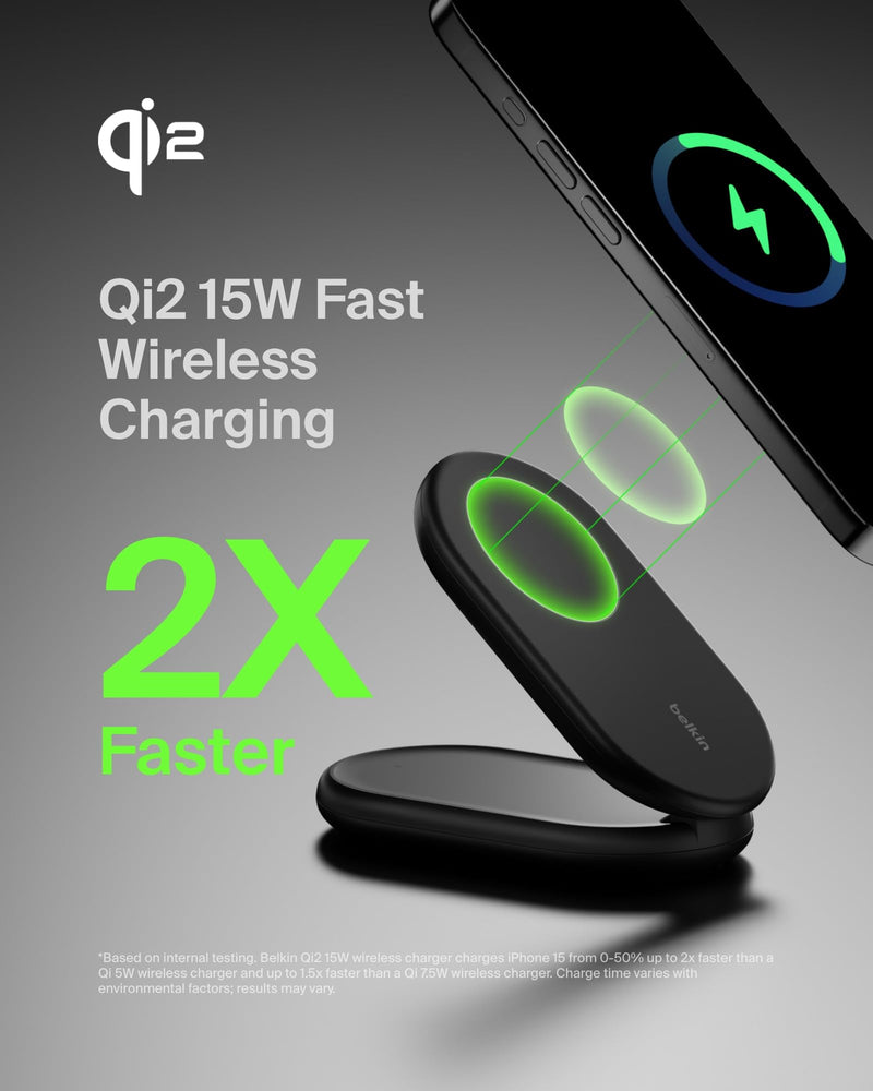 Belkin BoostCharge MagSafe 15W Foldable Wireless Charger - Portable Fast Charger for iPhone & AirPods (Black)
