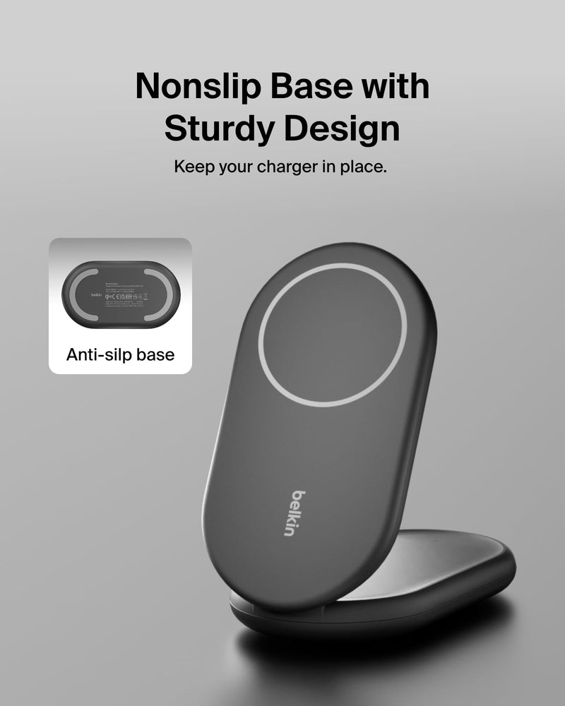 Belkin BoostCharge MagSafe 15W Foldable Wireless Charger - Portable Fast Charger for iPhone & AirPods (Black)