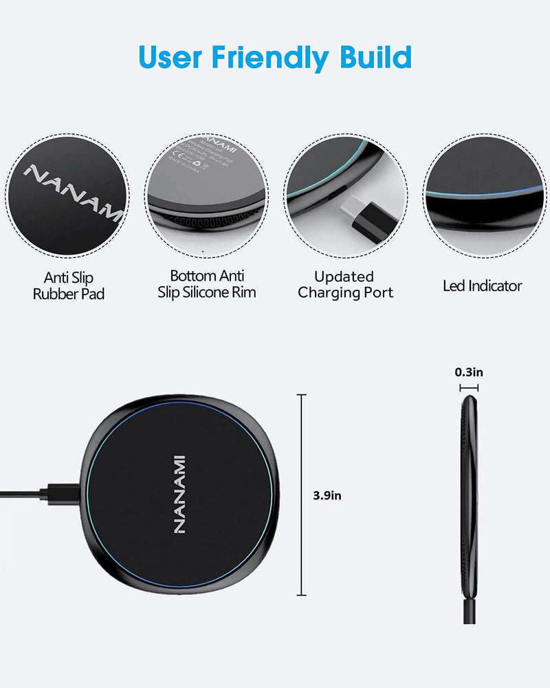 NANAMI Wireless Charger 10W - Qi-Certified Charging Pad for iPhone, AirPods & Samsung Galaxy