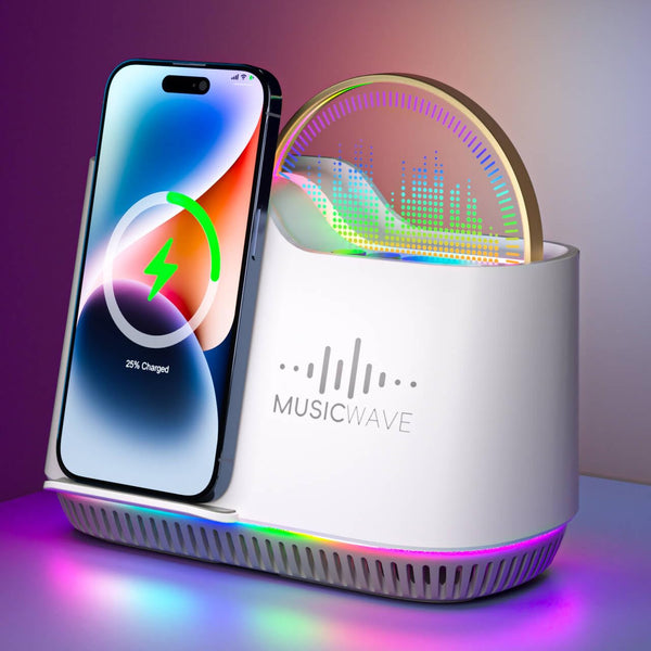 AUYLE Night Light Bluetooth Speaker - Wireless Charger, LED Music Lamp with Touch Control, Dimmable & Colored Light