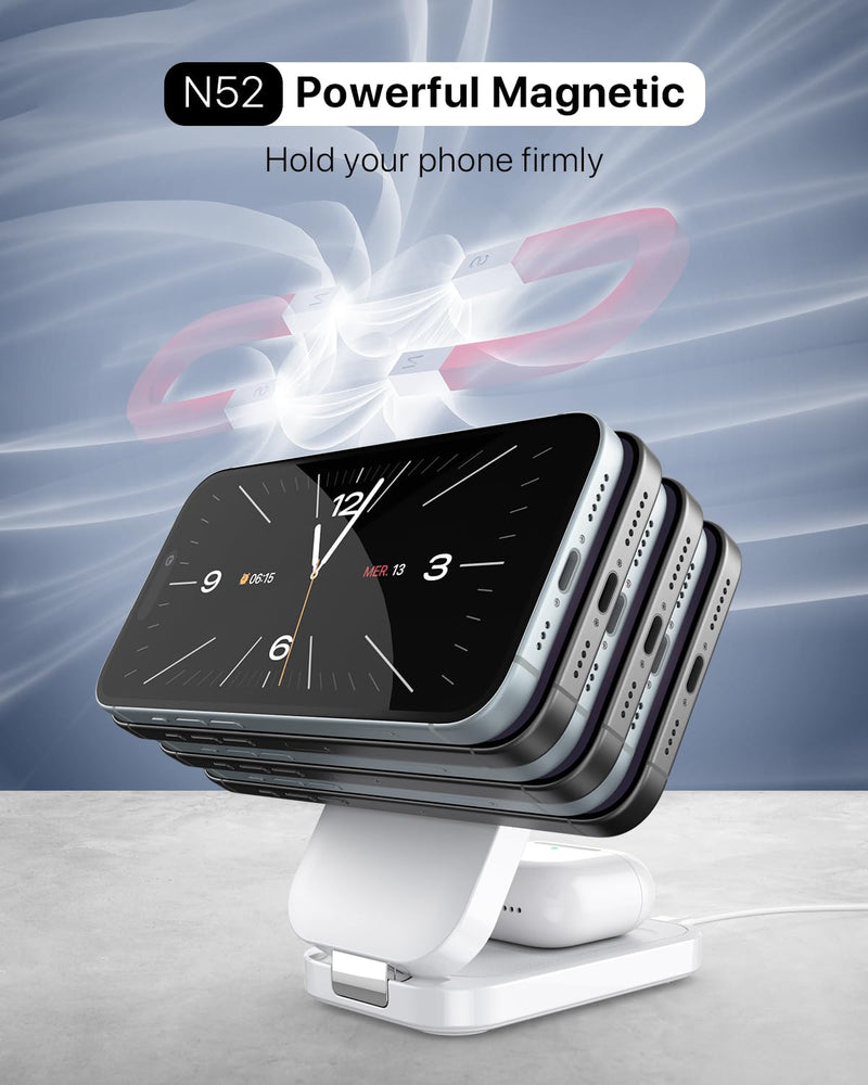 3-in-1 Wireless Charging Station for Apple - Foldable Magnetic Charger, 15W Fast for iPhone, Apple Watch & AirPods