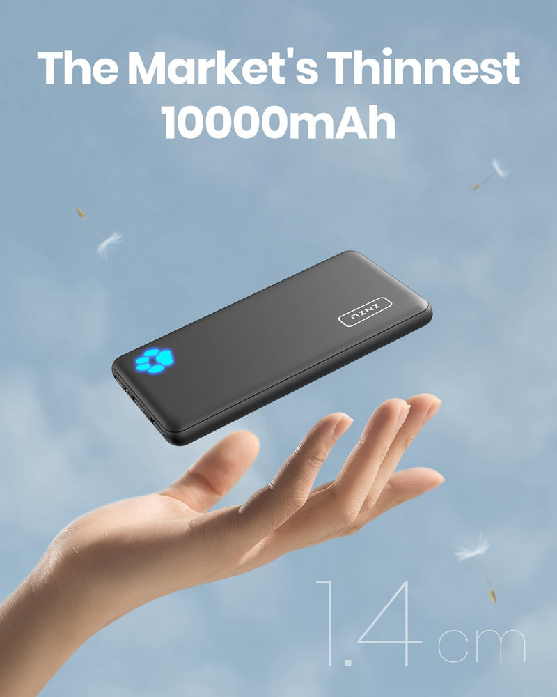 INIU 10000mAh Power Bank - Slim, Light, High-Speed USB-C, Triple 3A Output for iPhone 17/16/15/14 & More
