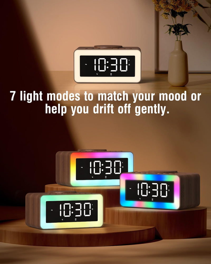 Birthday Gifts for Men - Alarm Clock with Wireless Charger, Bluetooth Speaker, Wake-Up Light & Snooze Alarm