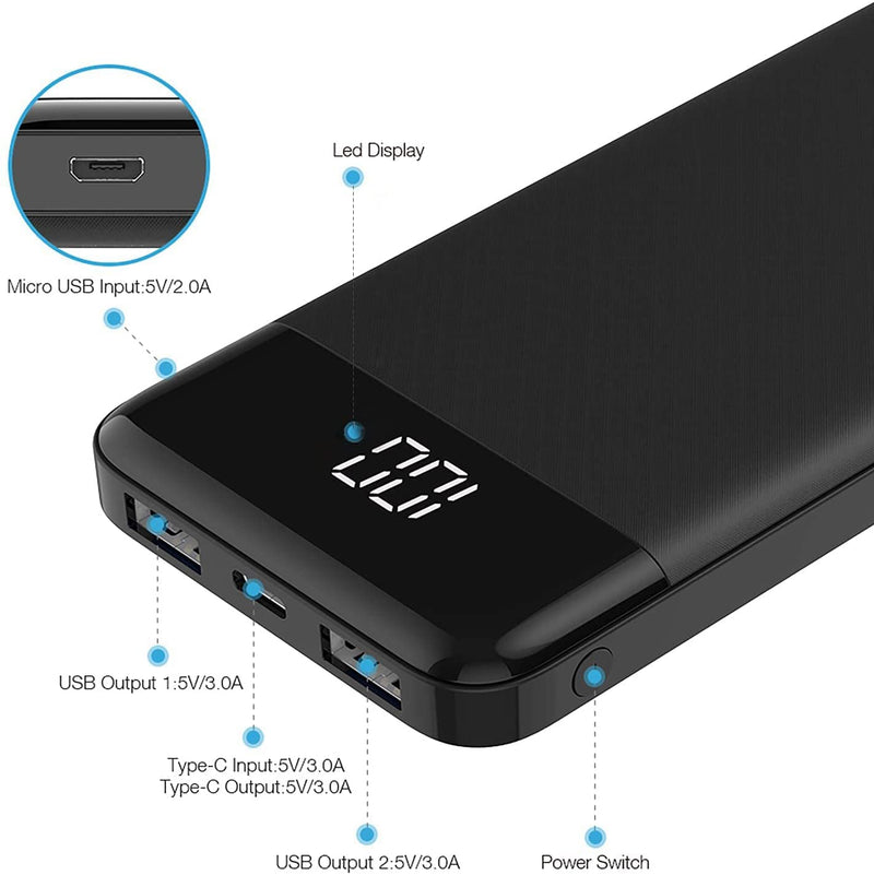 Charmast 10400mAh Power Bank - Quick Charge, USB-C, Ultra Slim Portable Charger for iPhone, Huawei & More