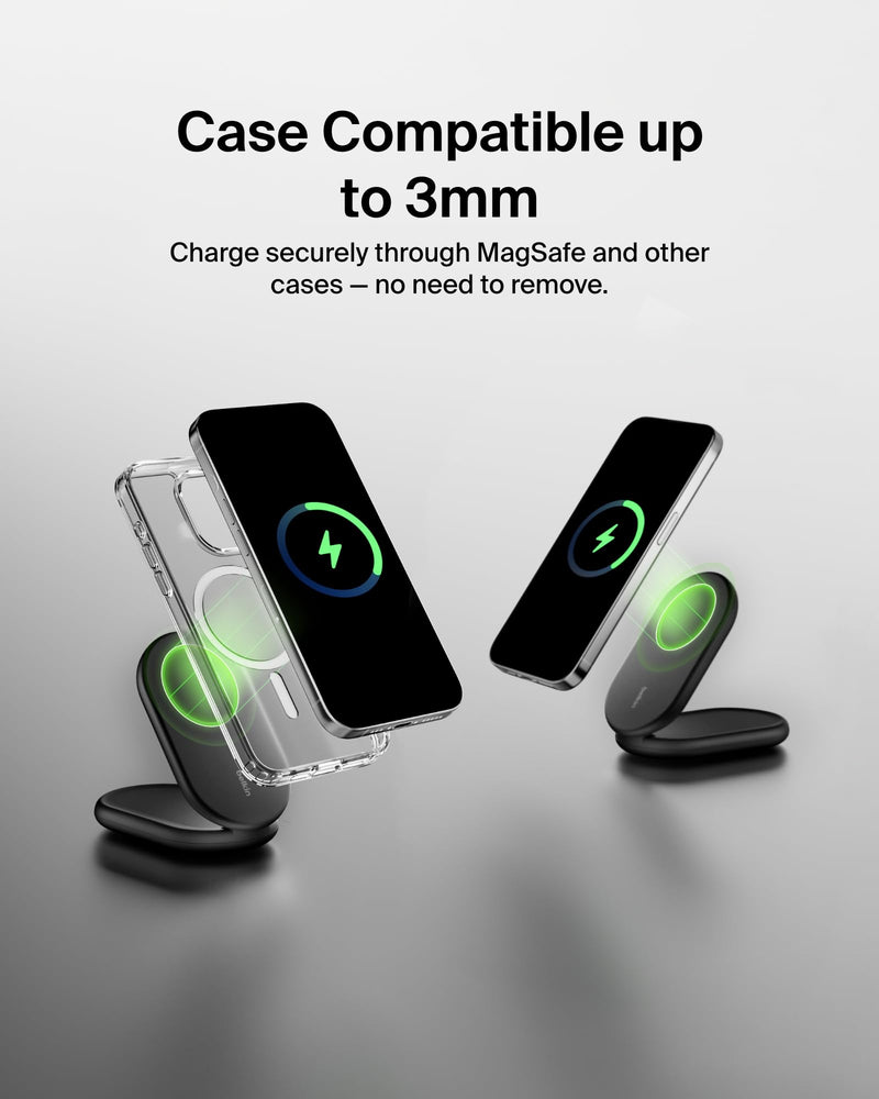 Belkin BoostCharge MagSafe 15W Foldable Wireless Charger - Portable Fast Charger for iPhone & AirPods (Black)