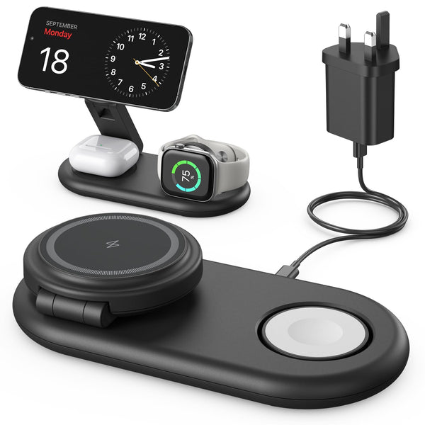 3-in-1 Wireless Charging Station for Apple - 15W Fast Foldable MagSafe Charger for iPhone, Apple Watch & AirPods