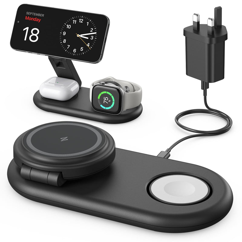 3-in-1 Wireless Charging Station for Apple - 15W Fast Foldable MagSafe Charger for iPhone, Apple Watch & AirPods