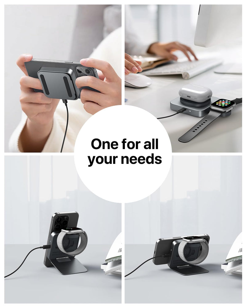 Mini MagSafe 2-in-1 Charger Stand - Foldable Wireless Charging Station, 15W Fast for iPhone, Apple Watch & AirPods