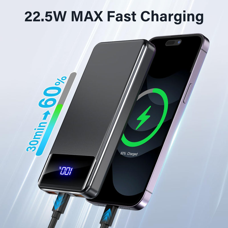 12000mAh Power Bank - PD22.5W Fast Charging, USB-C/USB-A Output for iPhone 17/16/15/14/13 & Galaxy