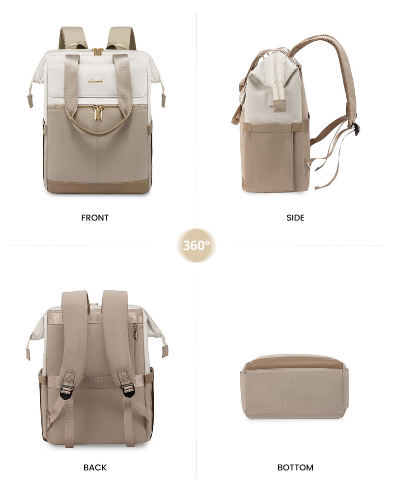 LOVEVOOK 15.6" Laptop Backpack for Women - Waterproof, USB Port, Daypack for Work & Travel (Beige/Khaki)