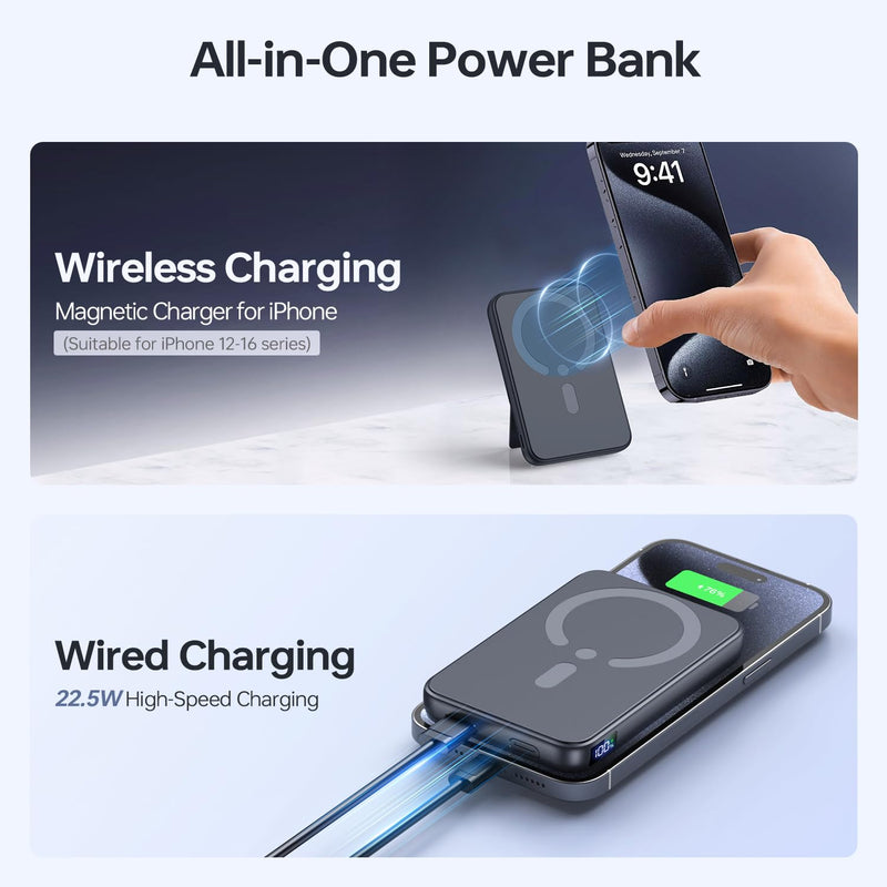 MagSafe Power Bank 12000mAh - 22.5W Fast Charging, USB-C, LED Display for iPhone 17/16/15/14/13/12 Pro/Pro Max