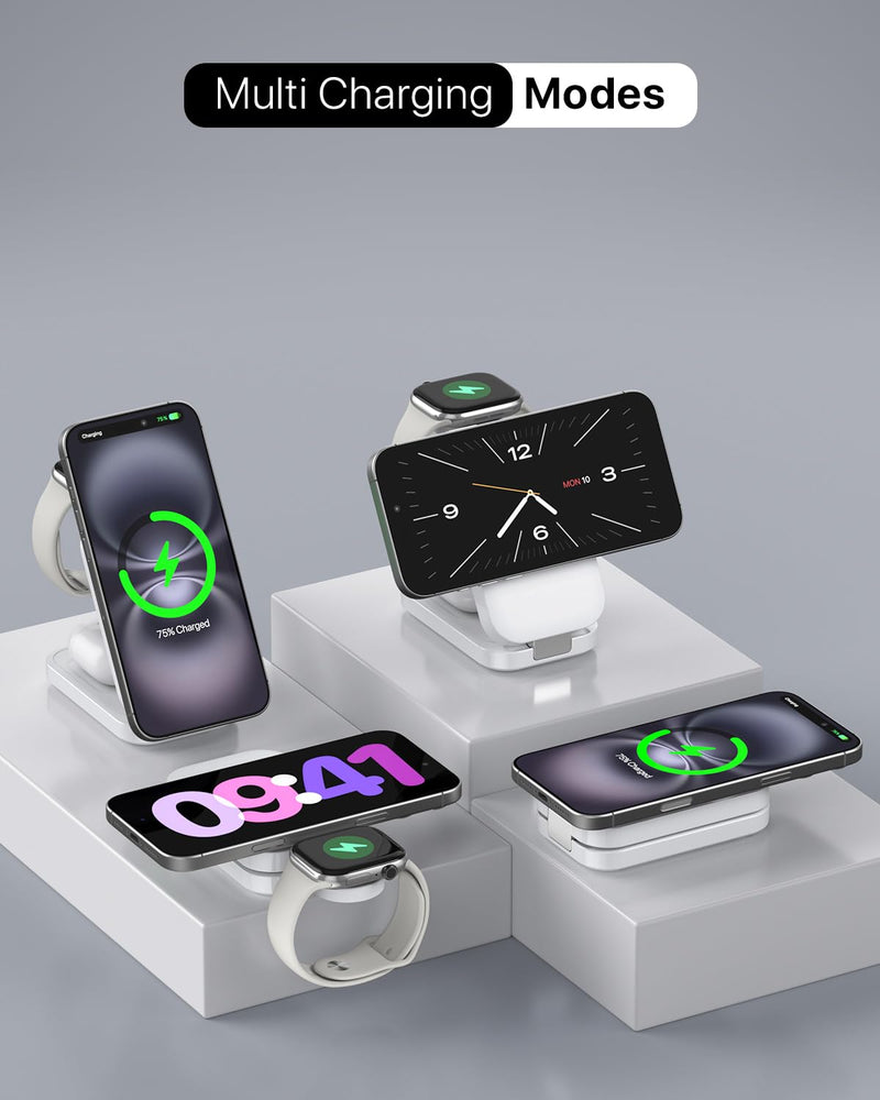 3-in-1 Wireless Charging Station for Apple - Foldable Magnetic Charger, 15W Fast for iPhone, Apple Watch & AirPods