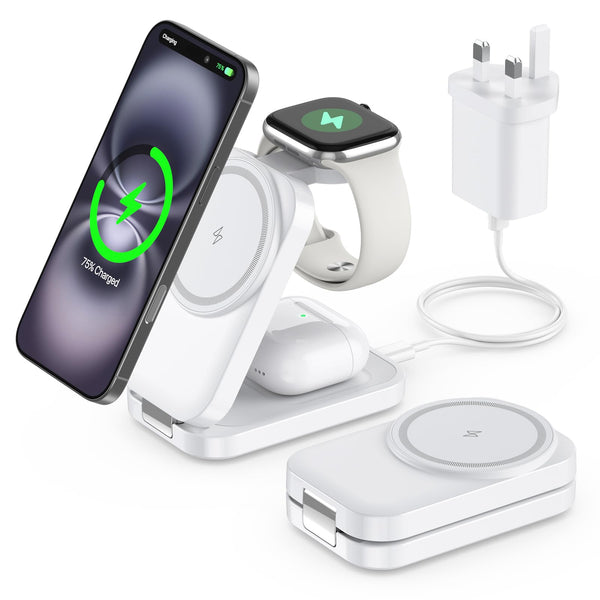 3-in-1 Wireless Charging Station for Apple - Foldable Magnetic Charger, 15W Fast for iPhone, Apple Watch & AirPods