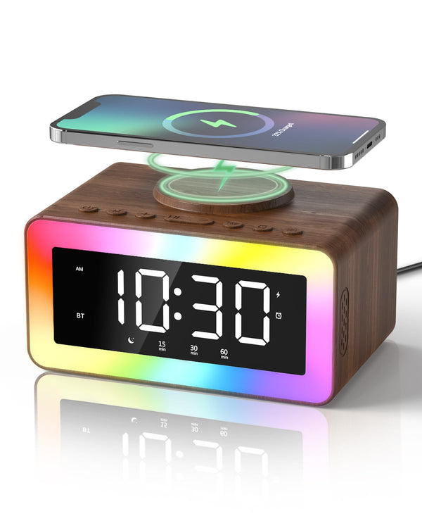 Birthday Gifts for Men - Alarm Clock with Wireless Charger, Bluetooth Speaker, Wake-Up Light & Snooze Alarm