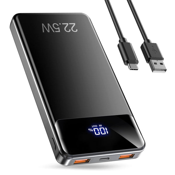 12000mAh Power Bank - PD22.5W Fast Charging, USB-C/USB-A Output for iPhone 17/16/15/14/13 & Galaxy