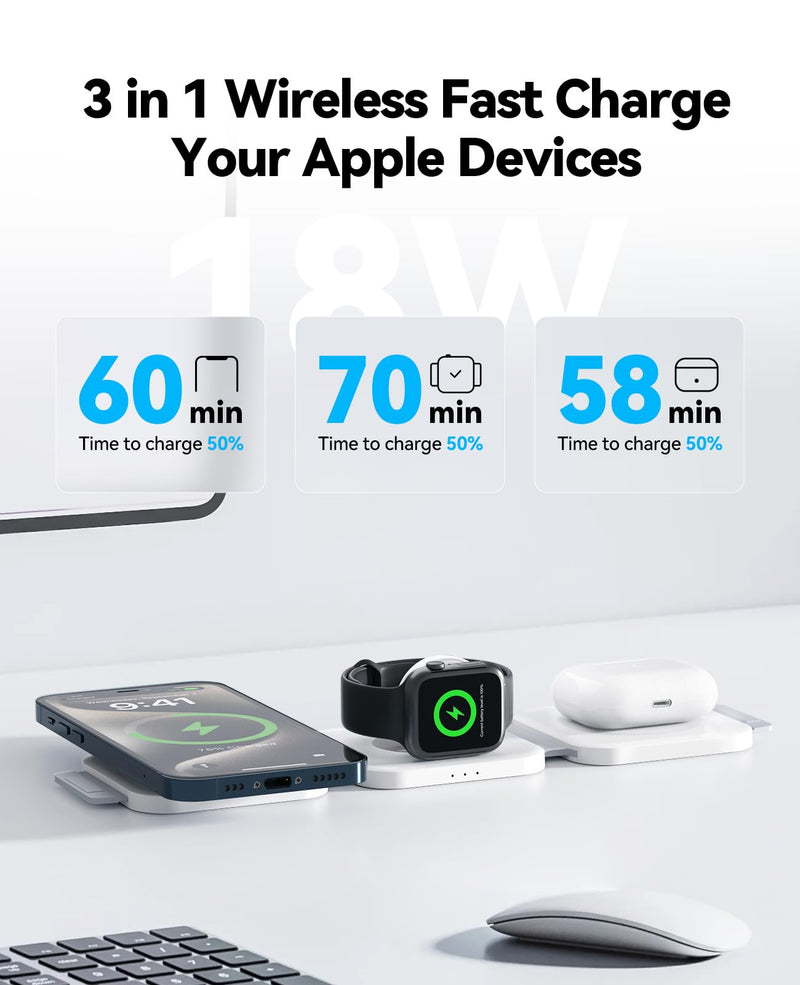 3-in-1 Wireless Charging Station for Apple - Foldable Magnetic Fast Charger for iPhone, Apple Watch & AirPods