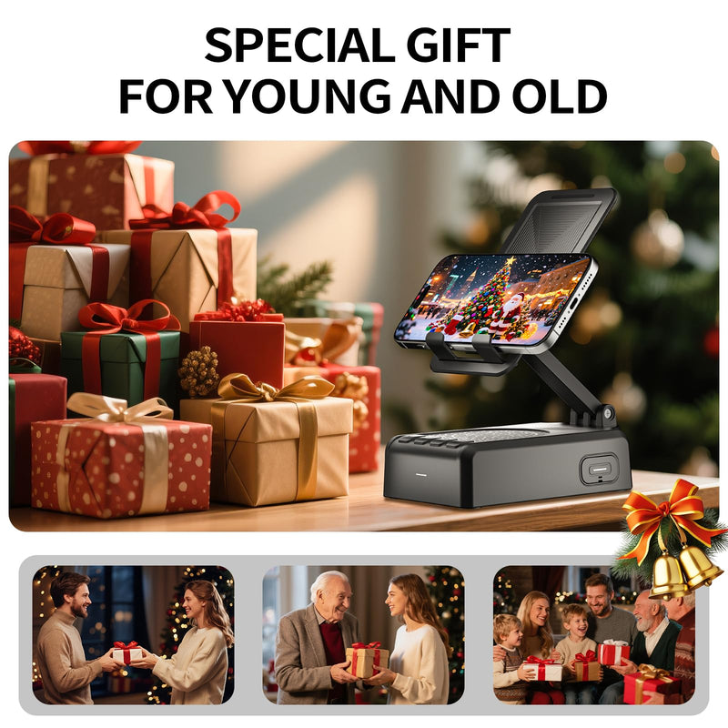 Cell Phone Stand with Bluetooth Speaker & Remote Control - Portable, All-Day Playtime, Compatible with iOS/Android