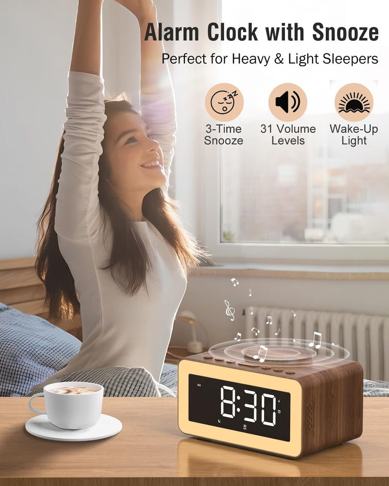 Birthday Gifts for Men - Alarm Clock with Wireless Charger, Bluetooth Speaker, Wake-Up Light & Snooze Alarm