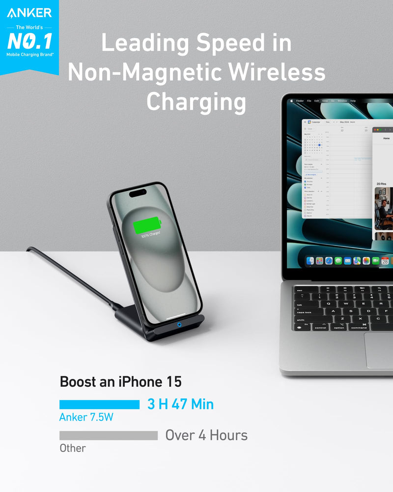Anker PowerWave Stand Wireless Charger - Qi-Certified 10W Fast Charger for iPhone & Samsung Galaxy
