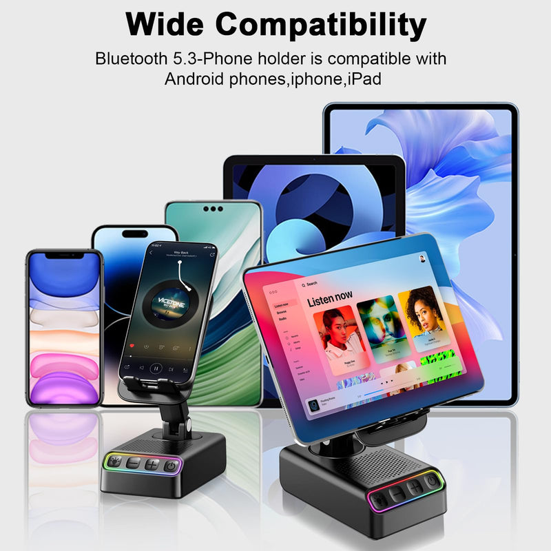 Hupoaf Phone Stand with Bluetooth Speaker - Auto Sensing Playback, Foldable Wireless Charger, Birthday Gift for Men