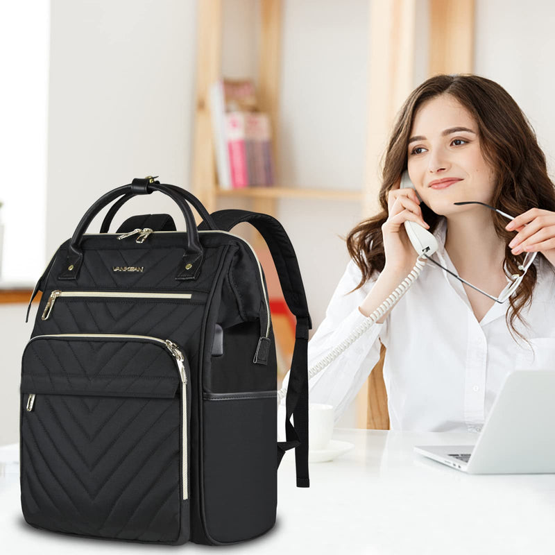 VANKEAN 17.3" Laptop Backpack - Waterproof, USB Port & RFID Blocking, Business & Travel (Black)