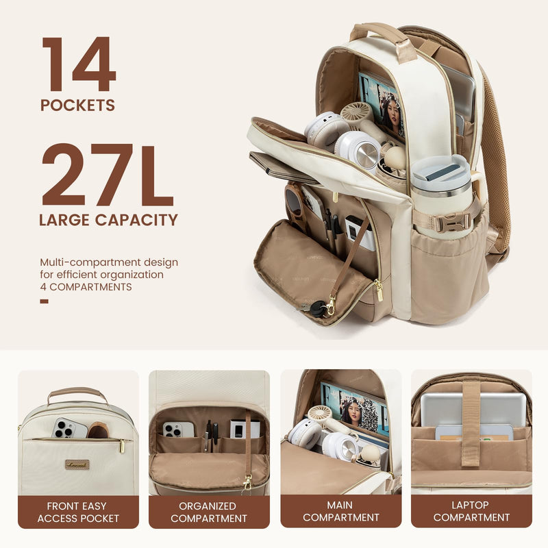 LOVEVOOK 15.6" Laptop Backpack for Women - Waterproof, Large Capacity, Travel & Business Bag