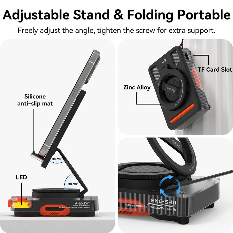 Mobile Phone Stand with Bluetooth Speaker - Portable Desk Speaker with HD Sound, TF/microSD Slot, iPhone & Galaxy Compatible