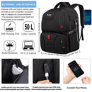 50L Extra Large Backpack for Men - Water-Resistant, USB Port, Fits 17.3" Laptop, Travel & Work Rucksack (Black)