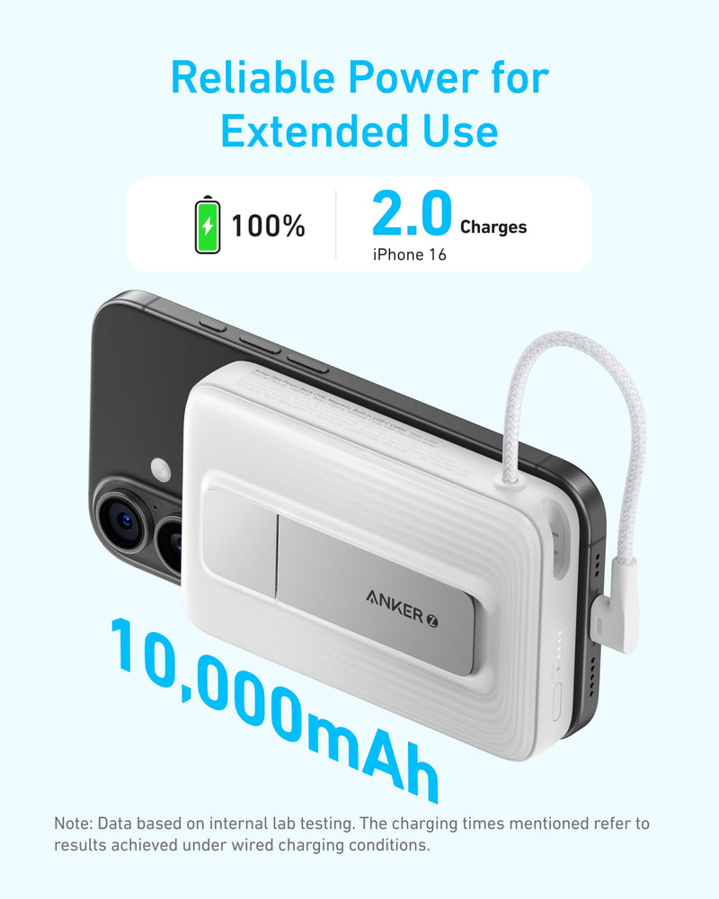 Anker Zolo 10,000mAh Magnetic Power Bank - 30W Fast Charging, Wireless Charger with USB-C & Stand for iPhone 15/14, AirPods