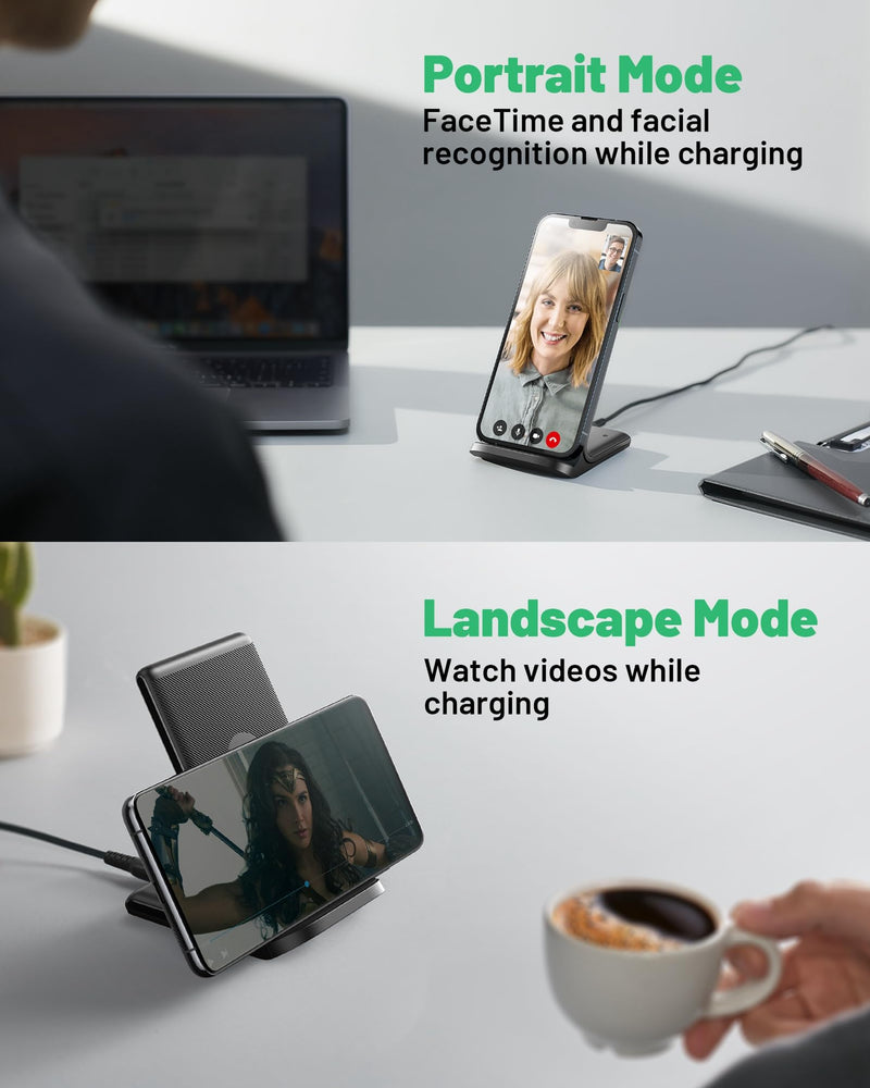 INIU 15W Wireless Charger Stand - Qi Fast Charging Dock for iPhone, Samsung Galaxy & More