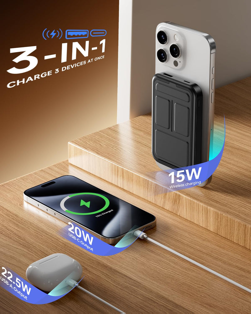 MagSafe Power Bank 10,000mAh - 22.5W Fast Charging, USB-C, LED Display for iPhone 17/16/15/14/13/12 Pro/Pro Max