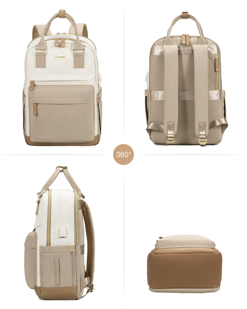 LOVEVOOK 15.6" Laptop Backpack for Women - Waterproof, USB Port, Anti-Theft Rucksack (Khaki)