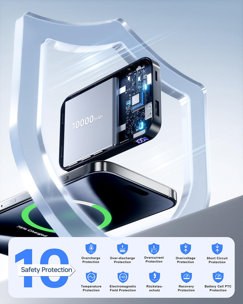 MagSafe Power Bank 10,000mAh - 22.5W Fast Charging, USB-C, LED Display for iPhone 17/16/15/14/13/12 Pro/Pro Max