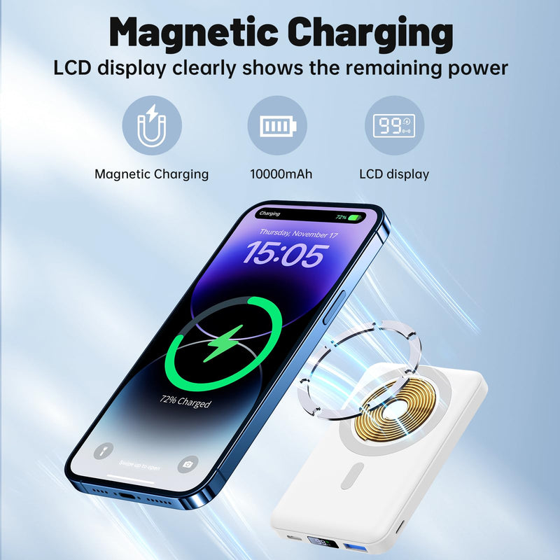 YAGOPAL 10,000mAh Power Bank - PD 22.5W Fast Charging, Wireless Charger with Foldable Stand & LED Display for iPhone 16/15/14/13/12