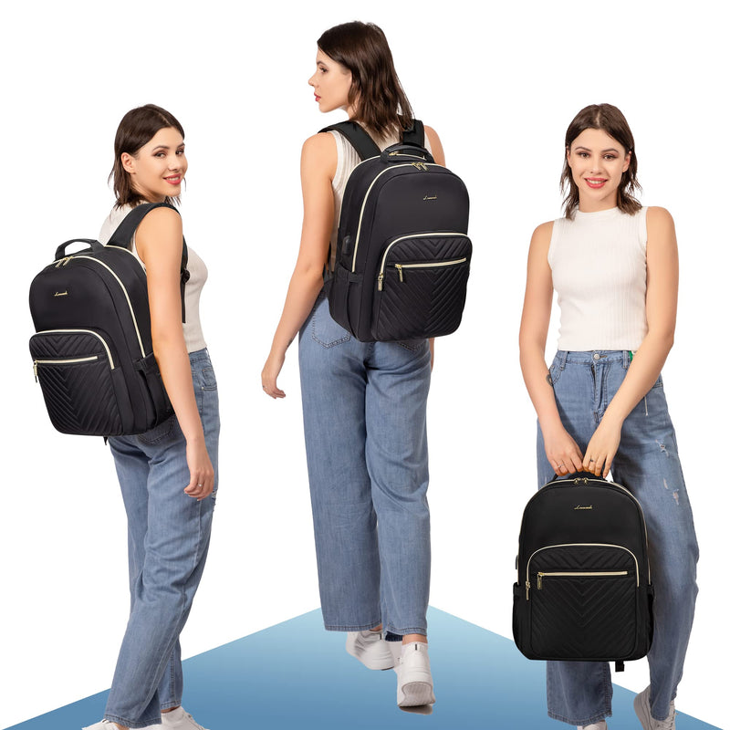 LOVEVOOK 15.6" Laptop Backpack for Women - Lightweight, USB Port, Work & Travel Rucksack (Black)