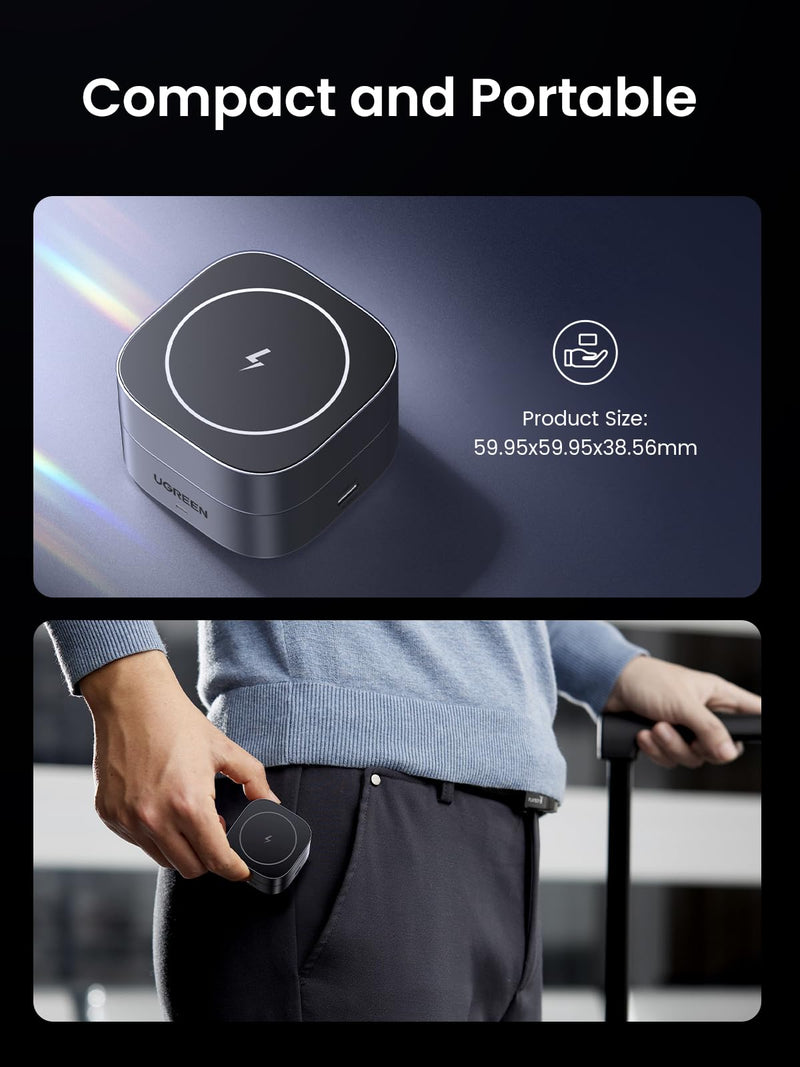 UGREEN MagFlow 2-in-1 MagSafe Wireless Charger - Magnetic Charging Stand for iPhone & AirPods