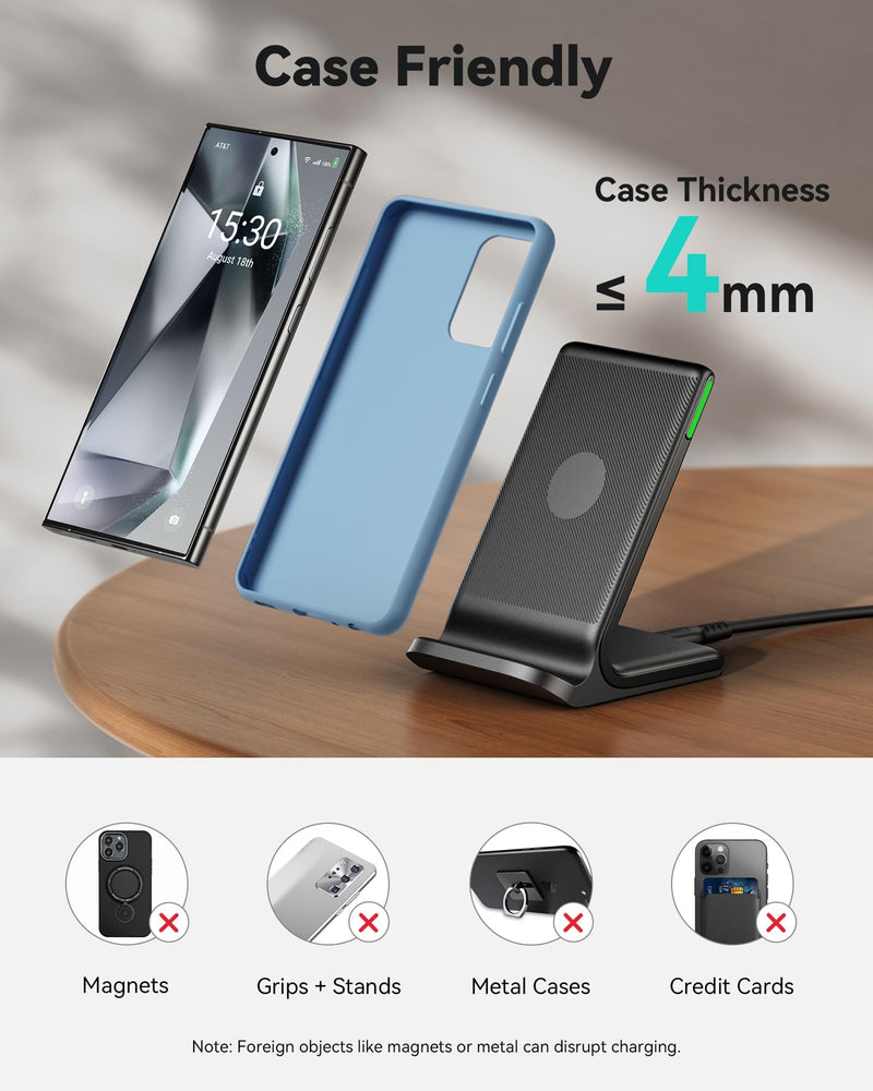 INIU 15W Wireless Charger Stand - Qi Fast Charging Dock for iPhone, Samsung Galaxy & More