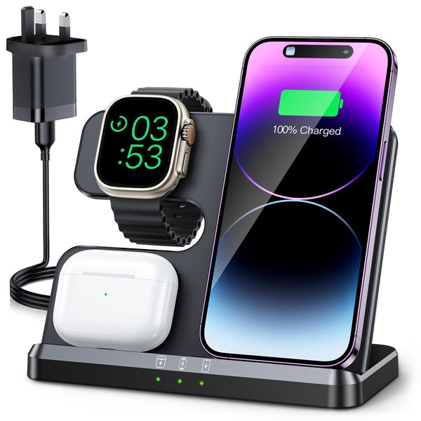 JARGOU 3-in-1 Wireless Charging Station for Apple - Fast Charger for iPhone, Apple Watch & AirPods