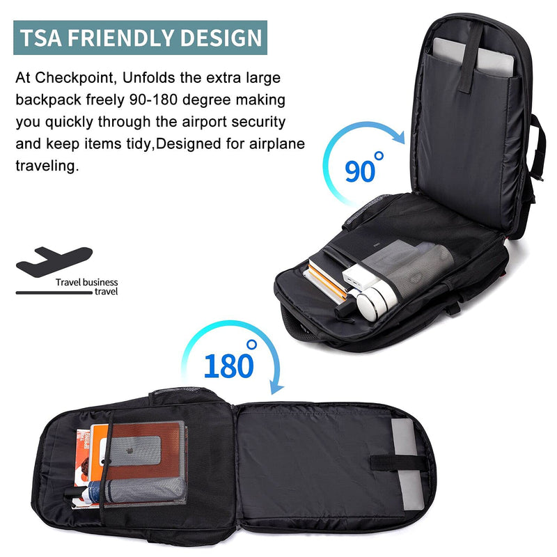 50L Extra Large Backpack for Men - Water-Resistant, USB Port, Fits 17.3" Laptop, Travel & Work Rucksack (Black)